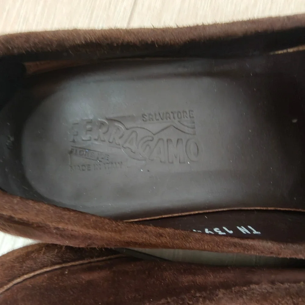 Salvatore Ferragamo Mens Loafers 11 D Brown Suede Gancini Bit Moc Toe Luxury